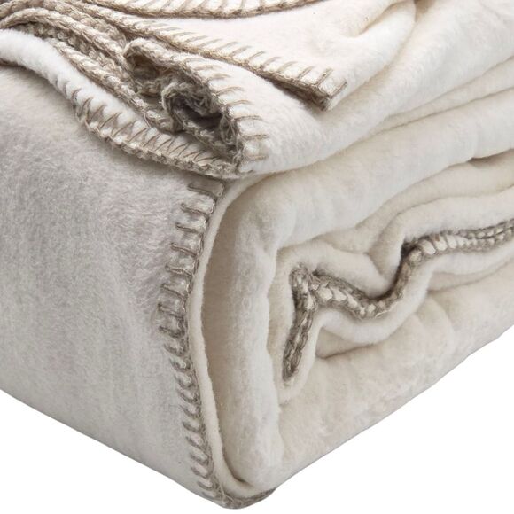 Docofil White King Size Cream Luxuriously Cotton Soft Blanket Made In Portugal - Picture 7 of 12